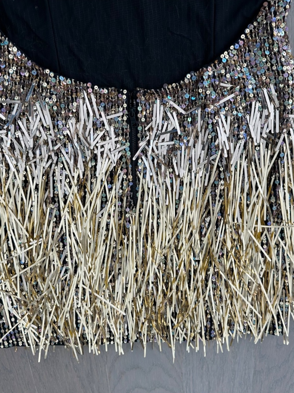 Alice + Olivia FIFI Gold Black Ombre Fringe Mini Dress EUC - Size 2 - Picture 8 of 11